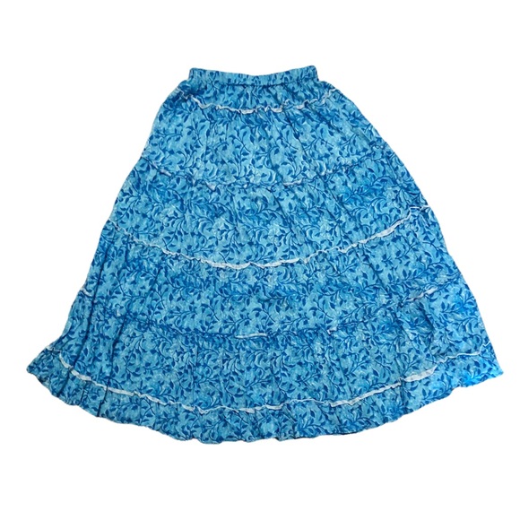 Blue floral maxi tiered skirt with elastic waistband, XS - Picture 2 of 6